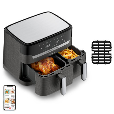 Moulinex Dual Easy Fry EZ905B20 friteuse Double 8,3 L Autonome 2450 W Friteuse d’air chaud Charbon, Gris