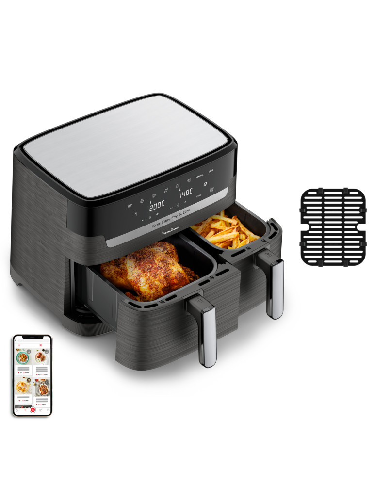 Moulinex Dual Easy Fry EZ905B20 friteuse Double 8,3 L Autonome 2450 W Friteuse d’air chaud Charbon, Gris