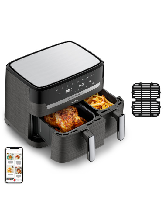 Moulinex Dual Easy Fry EZ905B20 friteuse Double 8,3 L Autonome 2450 W Friteuse d’air chaud Charbon, Gris