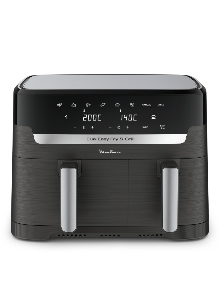 Moulinex Dual Easy Fry EZ905B20 friteuse Double 8,3 L Autonome 2450 W Friteuse d’air chaud Charbon, Gris