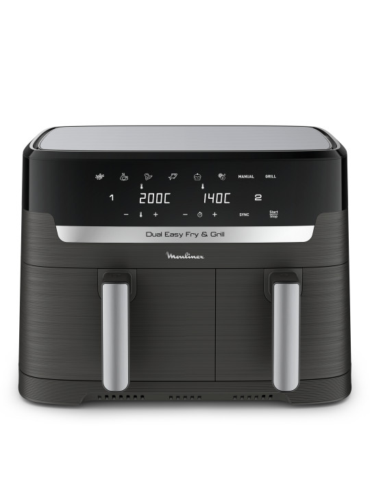 Moulinex Dual Easy Fry EZ905B20 friteuse Double 8,3 L Autonome 2450 W Friteuse d’air chaud Charbon, Gris