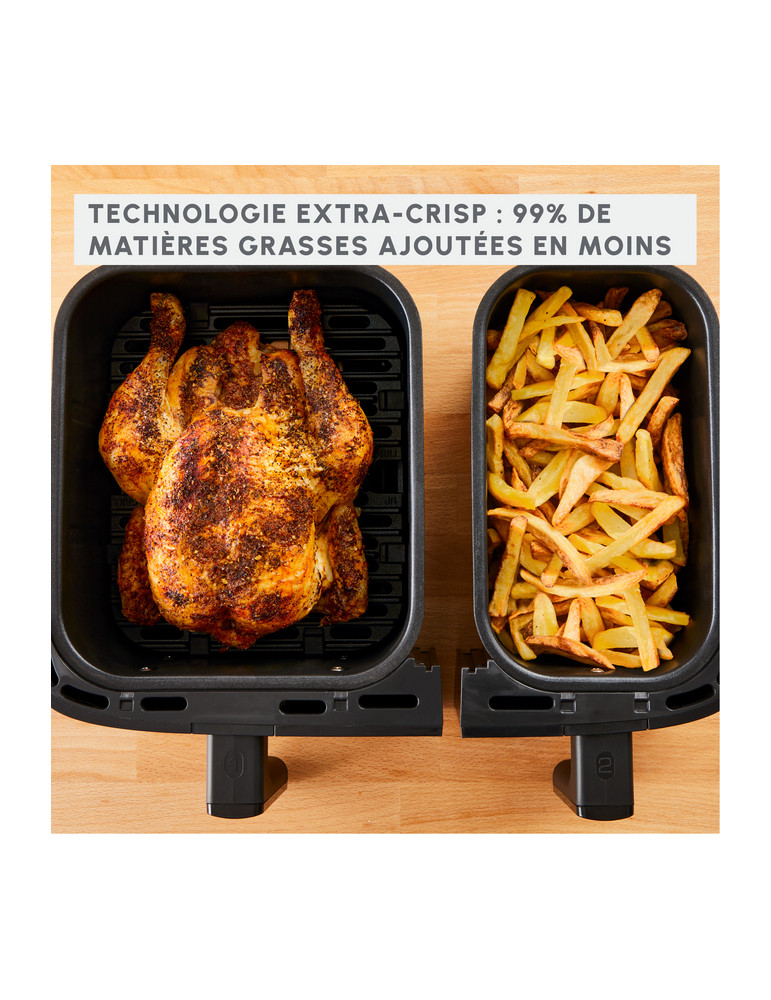 Moulinex Dual Easy Fry EZ905B20 friteuse Double 8,3 L Autonome 2450 W Friteuse d’air chaud Charbon, Gris