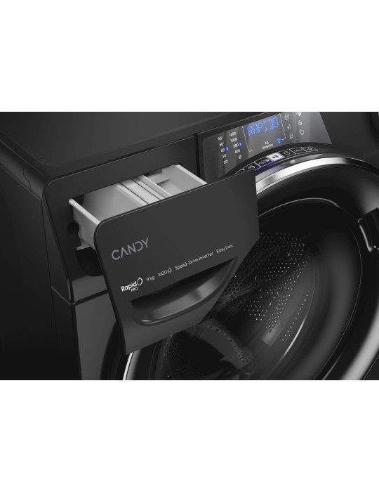 Candy RapidÓ PRO RP 496BWMBCB/1-S machine à laver Charge avant 9 kg 1400 tr/min Noir